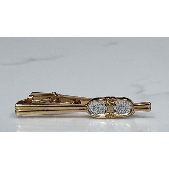 Celine Tie Clip Gold Tone Silver Tone Double C Logo Vintage - Picture 4 of 12